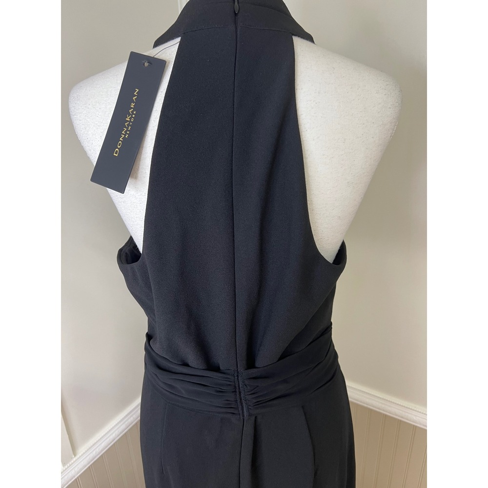 Donna Karan New York Black Cowl Neck Gown Gold Ginkgo Leaf Detail Size 6 NWT - Picture 15 of 15